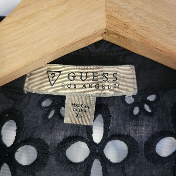 Guess Black Peplum Eyelet Lace Sleeveless Top - Picture 3 of 11